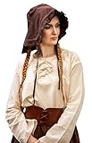 Leonardo Carbone® Damen Kopfbedeckung Bundhaube Mit Rüsche | Verzierter Rand | Bequeme Passform | Karneval, Halloween, Cosplay, LARP, Mittelalter, Haube, Hut | 100% Baumwolle Braun