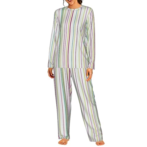 Pyjama rayé à manches longues pour femme ensemble de nuit imprimé confortable