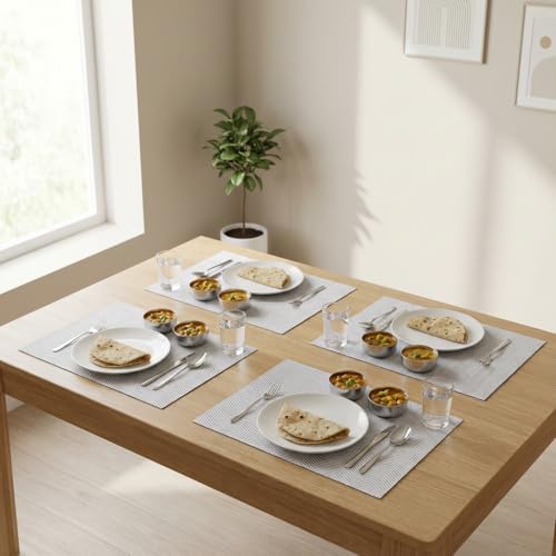 Image of Decor & More Table mat || Polyester Silk Dining Table mat || 45 * 30 CM Table mats || Heat-Resistant || Easy to Clean || Table Mats Set of 4 (Grey)