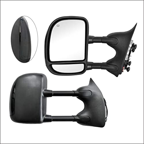 Perfit Zone Towing Mirrors Replacement Fit For 1999-2007 F-250 F-350 F-450 F-550 Super Duty, Power Heated,W/Smoke Signal,Black (Pair Set) #TOP18