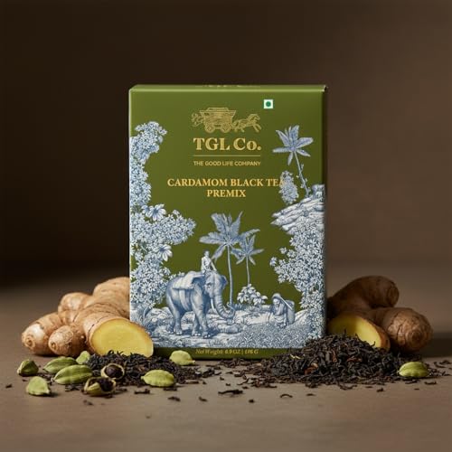 Image of TGL Co. Instant Cardamom Black Tea Premix (14 Sachets) Quick & Easy To Make Elaichi (Cardamom) Flavored Tea Premix Sachets - 14g Per Serve