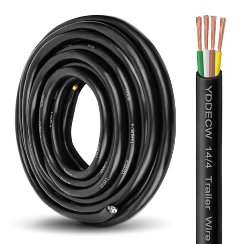 4 Way Trailer Wire - 14 Gauge 4 Conductor 20FT Pure Copper Heavy Duty Cable Extension Rv Trailer Wiring Cord Insulated 14/4 Cable for Rv and Automotive