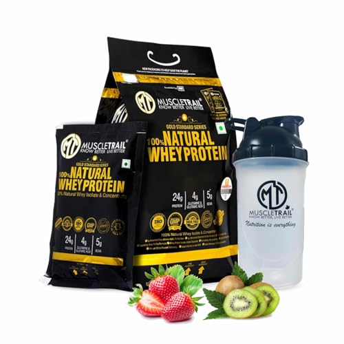 Image of MuscleTrail Gold Standard Series |60 Pouches |Low Carb & Fat |Shaker Inside |24G Natural Whey Protein Powder(1.86 Kg) (Strawberry Kiwi)