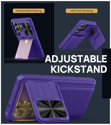 Image of SSLOTSCASE for Samsung Galaxy S26 Ultra Case with Credit Card Holder & Stand & Slide Lens Cover & Kickstand, Multi-Functional Wallet Sturdy Protective Phone Case Cover for S26 Ultra 6.9 inch 2026, Violet