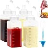 4 Stück Quetschflasche 800ml, Squeeze Flasche mit Kappen, 27oz Breiter Mund Kunststoff Saucenflasche mit Messskala Bürsten und Trichter, Dosierflasche für Ketchup, Öl, BBQ Sauce, Pigment