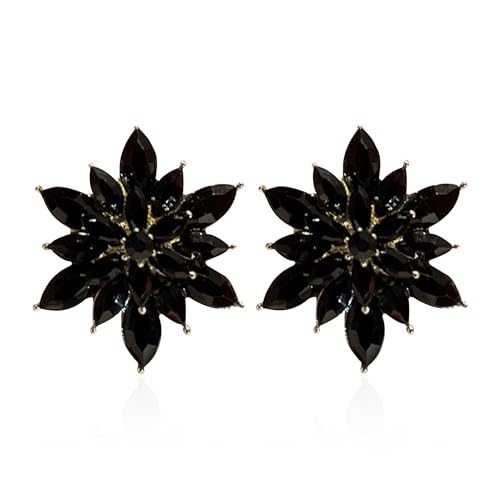 Crystal Flower Burst Stud Earrings Large Big Sparkly CZ Cubic Rhinestone Floral Cluster Flower Stud Earrings Bridal Wedding Party