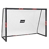 LARMNEE But de Football de 240 cm, Cage de Foot pour Enfant et Adulte, But de Football avec Mousse de Protection, Cage de Foot résistante aux intempéries, Filet en PE, Noir et Rouge EBR240FG02