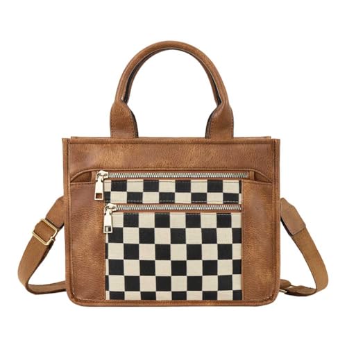 Image of Checkered Tote Bag for Women - Plaid Handbag Checkerboard Crossbody Shoulder Bag Trendy Checkered Tote Purse
