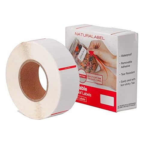 NATURALABEL 500 PCS Blank Removable Freezer Labels, 1" x 2" Food Labels for Containers, Freezer Tape to Write on, Easy Peel-Off Design, No Residue, with a Dispenser Cover