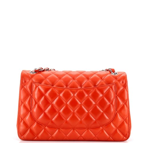 Pre-Loved Classic Double Flap Bag Quilted Lambskin Jumbo, Red4