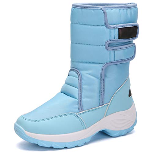 WODE Botas de Nieve para Mujer, Medias cálidas, Moda Casual, Antideslizante, Tela Oxford, Forro de algodón, Velcro, Zapatos de Invierno para Caminar Adolescentes, niñas, Raquetas de Nieve,Blue-42
