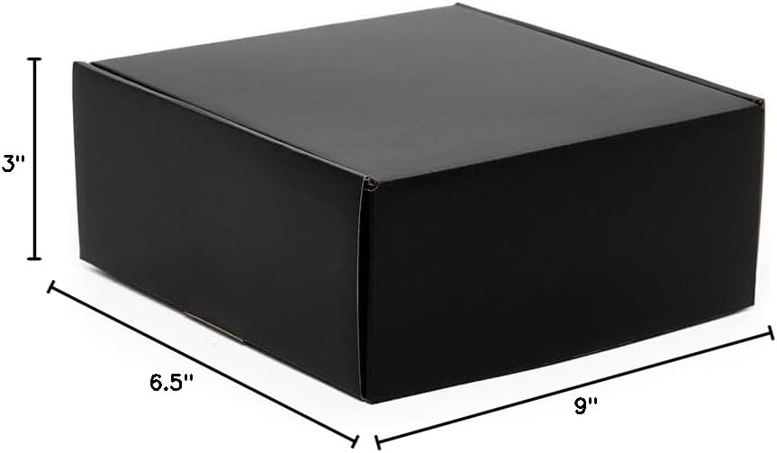 Paper Mart 9 x 6-1/2 x 3 Inch Shipping Boxes, Pack of 10 Medium Black Decorative Tuck Top Boxes, Reversible Matte Colored Corrugated Mailing Packages
