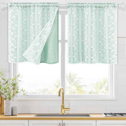 ASPMIZ Linen Kitchen Curtains Double Layer Kitchen Window Curtains 24 Inch