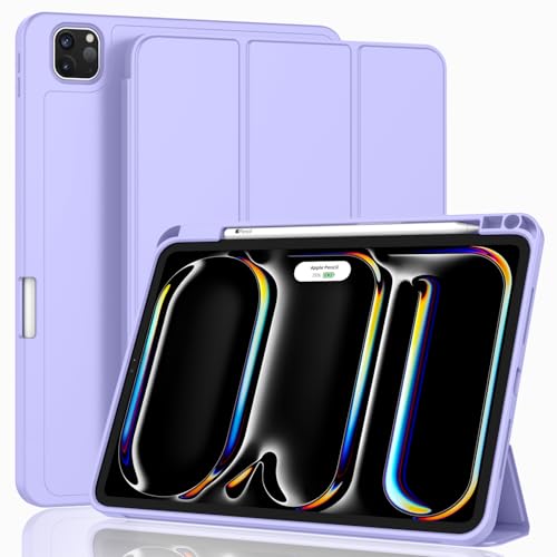 Image of ZryXal New iPad Pro 13 Inch Case (M5) 2025 / (M4) 2024 with Pencil Holder, Smart iPad Case [Support Pencil Pro and Pencil (USB-C)], Support Touch ID and Auto Wake /Sleep (Light Purple)