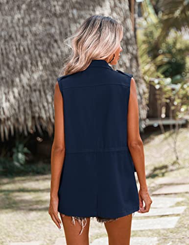 Beyove Womens Lightweight Sleeveless Zip Up Denim Military Anorak Utility Vest With Pockets #TOP4