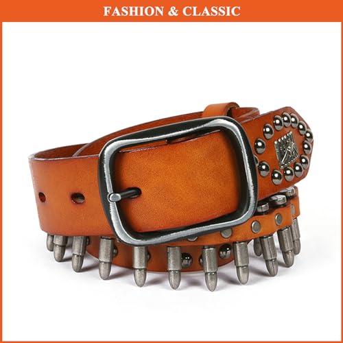 Fashion Men's Genuine Leather Belts Gothic Punk Rock Women's Rivet Bullet Belt Western Cowgirl Cowboy Waist Strap3