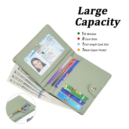 Image of GOIACII Women's Small Bifold Cute Bow Wallet Rfid Blocking Ladies Card holder Wristlet with Zipper Coin Pocket Green