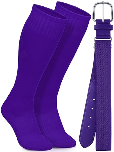 Gnodio Juego de calcetines de béisbol y cinturón de algodón ajustables para niños y niñas, Púrpura, Small