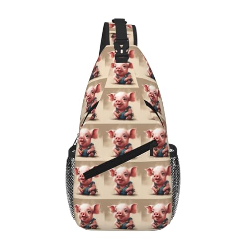 Naughty Pig Baby Printing Fashion Sling Bag For Men Chest Shoulder Backpack Crossbody Motocycle Daypack For Travel Hiking