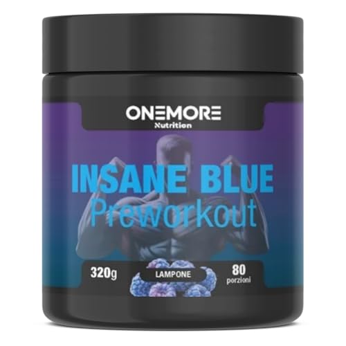 ONEMORE Nutrition INSANE Blue PreWorkout, 320g, 80 porzioni, Lampone, Integratore Energetico Pre-Allenamento, Supporto Cognitivo