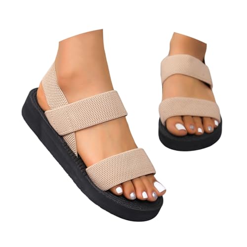Sandalen Damen Sommer Bequem, Flache Sandalen Damen Sommer Offene Schuhe Bequem Breite Füße Sommerschuhe Strand Latschen Sandaletten Mit Elastischen Riemen Outdoor Sport Plateau Sandals Für Freizeit