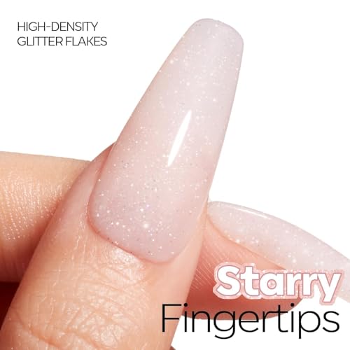 Image of modelones Nude Pink Glitter Gel Nail Polish, Nude Shimmer Soak Off UV /LED Gel Polish, High Gloss for Everyday Nails and Nail Art, 15 ML