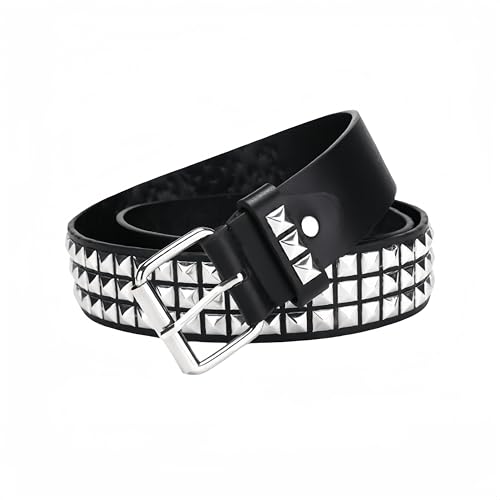 SDXCJY Nietengürtel Rock Punk Punk-Nietennietengürtel Goth Row Pyramid Square PU-Leder Vintage Punk Rock Grommet Belt Pyramid Rivet Belt für Jeans Rockwear Damen/Herren (Schwarz)