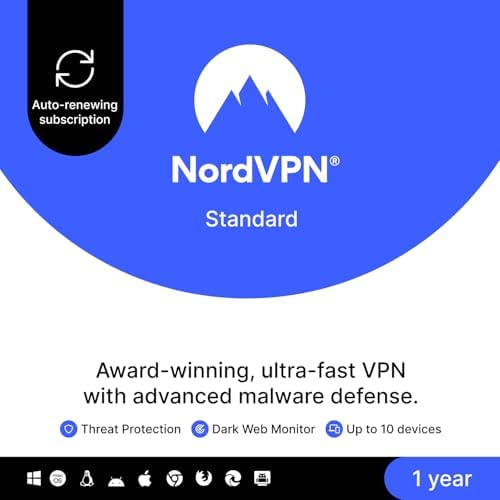 NordVPN Standard, 10 Devices, 1-Year, VPN & Cybersecurity [Amazon Subscription]