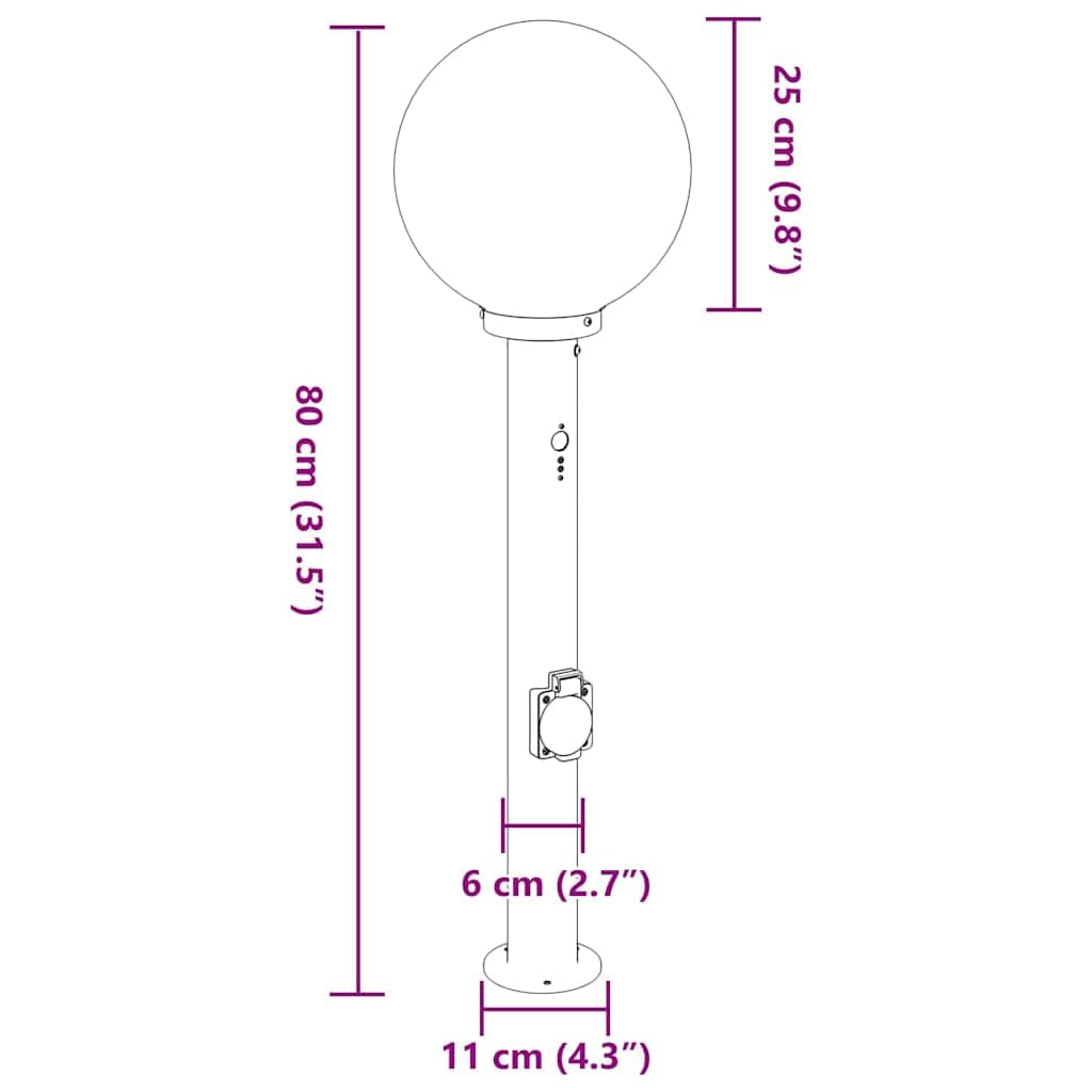 Lampadari con sensore e presa, 3 pezzi, 80 cm, in acciaio inox, nero, IP44, illuminazione esterna con sensore di movimento, per giardino, terrazza, sentiero, vialetto e veranda