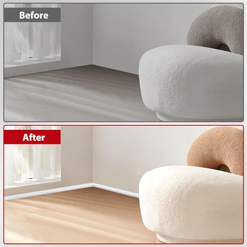 YCLYC 240in Flexible Quarter Round Molding, Self Adhesive Peel and Stick Molding Trim for Walls, Wainscoting Panels Peel and Stick for Floor Trim, Bathroom, Kitchens– White - Thumbnail 6