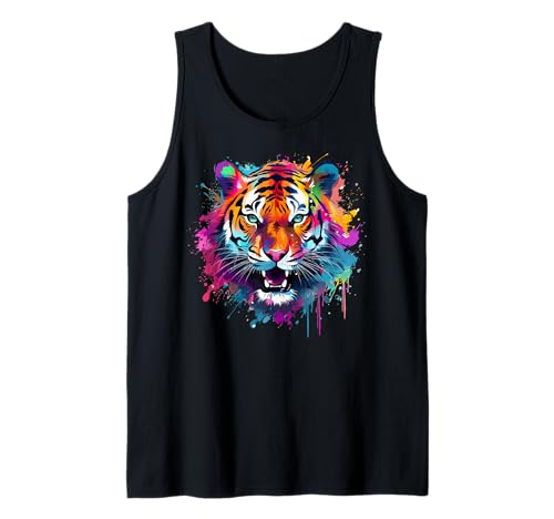 Colorido Tigre Vida Silvestre Animal Lover Splash Art Camiseta sin Mangas