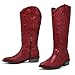 mysoft Women's Cowboy Boots Mid Calf Cowgirl Embroidered Western Pointed Toe Chunky Heel Pull On Knee High Boots