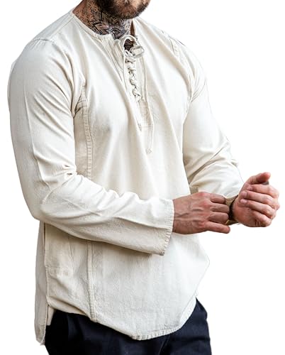 Leonardo Carbone® Miękka koszula Felix - średniowieczna odzież, średniowieczna koszula męska, odzież LARP, strój festiwalowy, kostium męski, kostium na karnawał, koszule rekreacyjne z długim rękawem -
