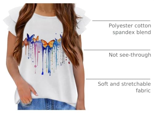 Image of Girls T Shirts Ruffle Short Sleeve Round Neck Loose Blouse Summer Solid Color Casual Girl Tee Tops for 3-12 Years