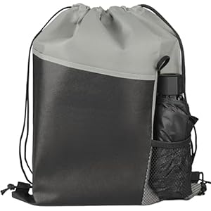 Drawstring Backpack Gym Sackpack Draw String Back Bag Cinch Bags with Water Bottle Mesh Pocket for Sports, Travel (GREY)