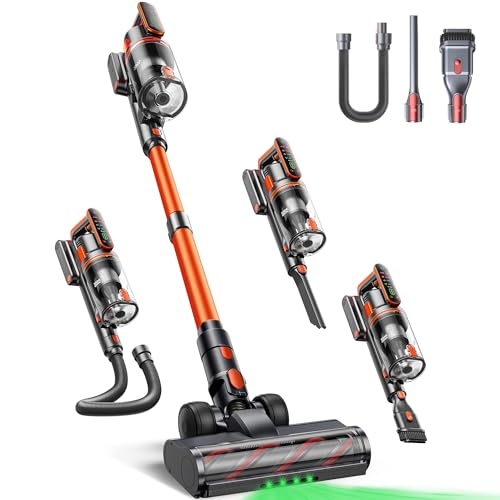 Fieety Cordless Vacuum Cleaner, 650W/55KPa/70Min Runtime Stick Vacuum with 3.3Ft Hose, Wall Mount Charging, Auto Mode, Touchscreen, Self-Standing Vacuum Cleaner for Home/Pet Hair/Carpet/Car, Fragrance