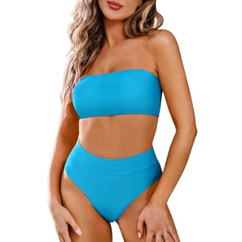 Pink Queen Women's Removable Strap Wrap Pad Cheeky High Waist Bikini Set Swimsuit X-Large 01 - Blue
