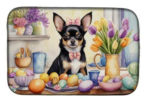 Caroline's Treasures DAC6787DDM Decorating Easter Chihuahua Dish Drying Mat Absorbent Dish Drying Mat Pad for Kitchen Counter Dish Drainer Mat for Countertop, 14 x 21", Multicolor