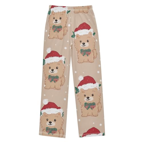 ZZXXB Pomeranian Xmas Snow Boys Long Pants Soft Trousers Elastic Waist Kids Lounge Bottoms with Pockets S-XL