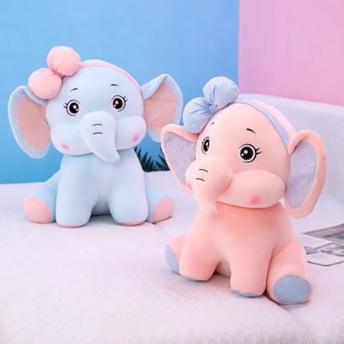 Image of Plush Bow Elephant Soft Toy, 25 cm | Stuff Toy for Kids | Plush Toy Gift for Kids | Elephant with Bow | A Cuddly Companion for All Ages Super Soft Touch and Feel (Peach& Blue) (2 Unit)