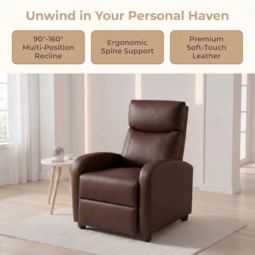 Image of Manual Recliner Chair, Oversized Lazy Boy Reclining Sofa with Adjustable Backrest & Extended Footrest, Ergonomic Single Recliner Couch for Home Theater Seating, Living Room, Bedroom, Brown