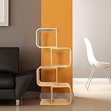 4-Tier Bamboo Geometric S-Shaped Bookshelf, Large Capacity Free-Standing Bedside Table Storage CDs,