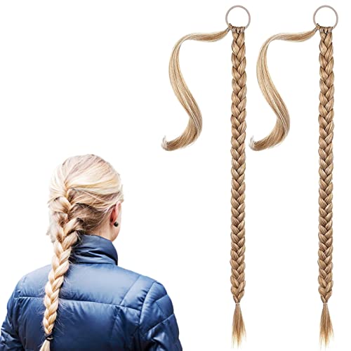 2 Stücke 80cm Ponytail Extension Braids Extensions, Haarteil mit Gummiband, HaarverläNgerungen Pferdeschwanz, Kunsthaar für Frauen, Geflochtener Zopf Haarteil… Cover