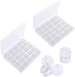 HPiano Sewing machine spools including storage box, Plastic Sewing Machine Bobbins with Storage Case for Brother Janome Singer Elna Sewing Machine, Transparent, 50 Pieces
