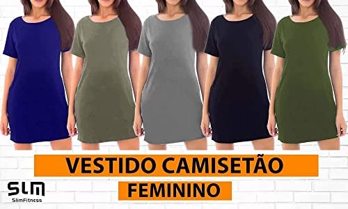 Kit com 04 Vestidos Camisetão Feminino Mulheres Super Estiloso - Slim Fitness Fashion – Branco – Bra