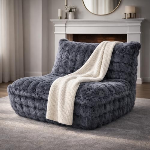 KKdema Bean Bag Chairs with Filler Faux Fur Fireside Beanbags Lazy Sofa for Memory Foam BeanBag Chair Bean Bag Sofa for Bedroom, Living Room, Office and Home (Dark Grey)