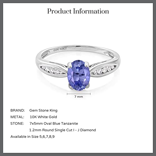 Gem Stone King 10K White Gold 7X5MM Oval Gemstone Birthstone and Diamond Engagement Ring | Wedding Engagement Anniversary Promise Gold Ring For Women | Size 5,6,7,8,94