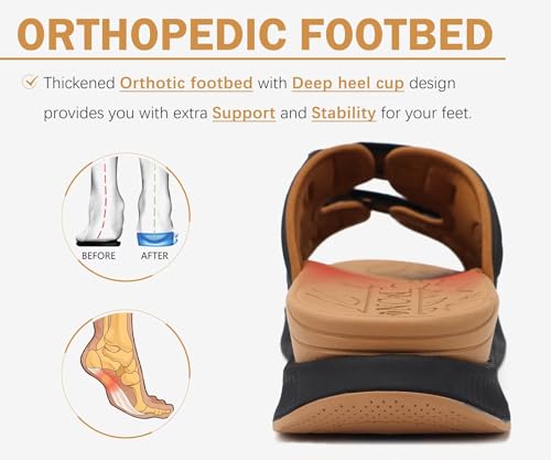 Image of ONCAI Womens Orthotic Sandals Ladies Recovery Walking Slides Arch Support Plantar Fasciitis Comfort Orthopedic Soft Cushion Summer Adjustable Sandalias Size 6-12