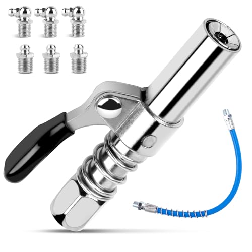 TNEDFOD G Engrasadora Neumatica, con Mangueras Flexibles de 30cm, para Cierre Rápido Pistolas de Engrasar, Boquillas de Engrasar, Pistola de Engrasar con Una Sola Mano
