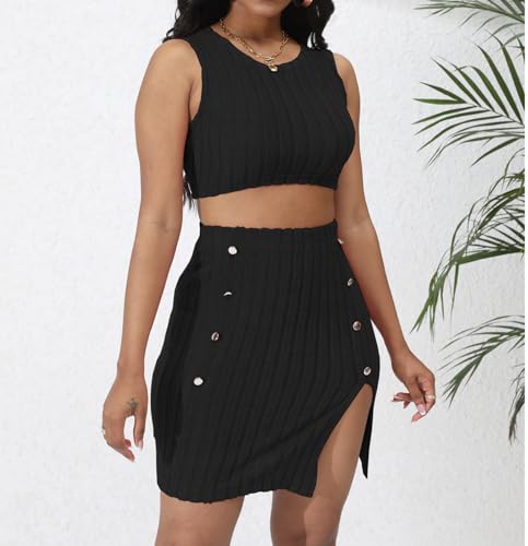Image of Womens 2 Piece Club Outfit Going Out Dress Crop Top & Slit Skirt Set